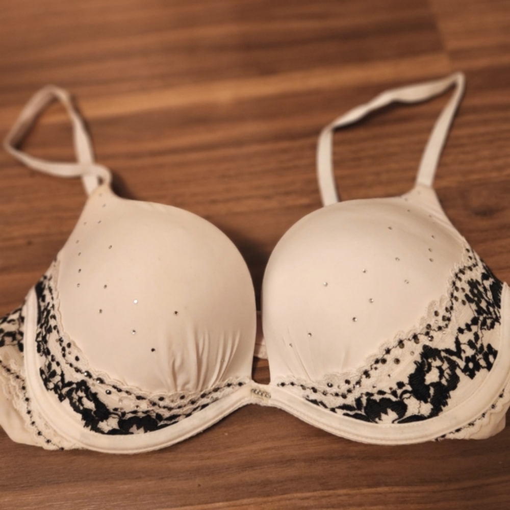Victoria's Secret White and Black Lace, Rhinestone Bra